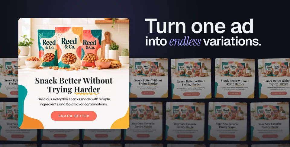 Variate cover showing one ad expanded into multiple creative variations.