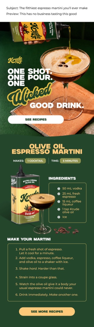 One Wicked Good Drink email design.